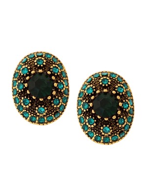 Byzantine Constantine Medieval Statement Deep Green Jade Cluster Stud Earrings f