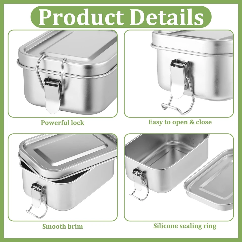 4Pcs Stainless Steel Food Containers, 550ml Metal Bento Lunch Box Food Storag... - Image 3 of 4