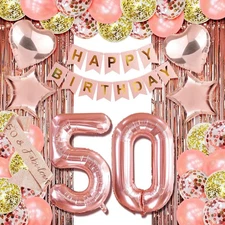 Rose Gold 50th Birthday Decorations for Her - Party Decor with Fifty Birthday...