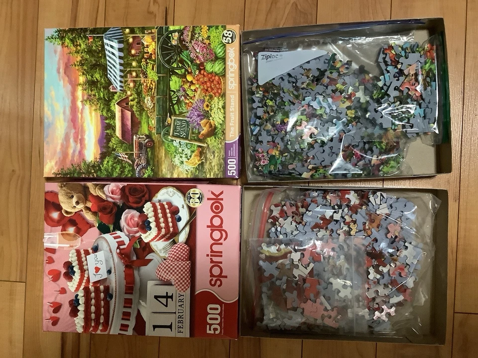 Lot Of 2 COMPLETE Springbok Puzzles 500 - Fruit Stand, Valentine’s Day - Image 2 of 4
