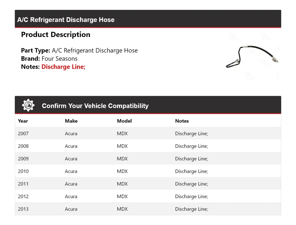 Manguera de descarga de refrigerante de aire acondicionado Acura MDX 2007-2013 4 estaciones 2008 2009 2010 Foto 2 de 4