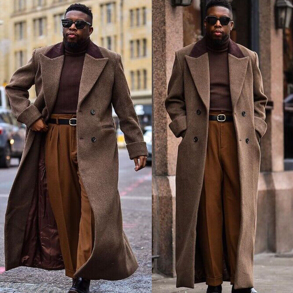 Modern 100% Cashmere Men's Long Ankle Length Overcoat Suede Modern 100% Cashmere Men's Long Ankle Length Overcoat Suede