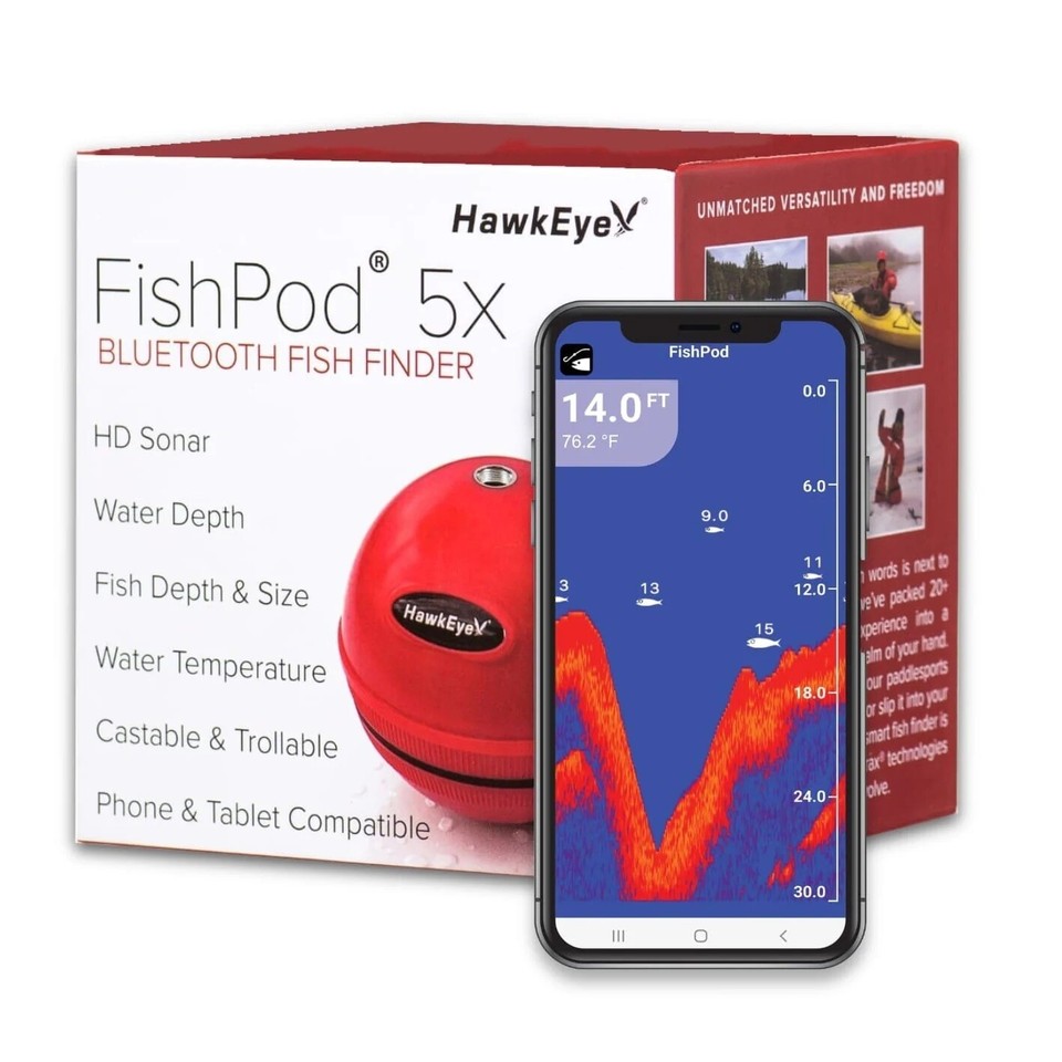 Fish Calling Device HawkEye FISHPOD 5X BLUETOOTH WIRELESS CASTABLE SMART PHONE FISH FINDER ...