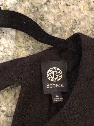 BOBEAU Crepe Feel BLACK Dress Sheath Shift Cutout Back Size M Preowned - Picture 4 of 4