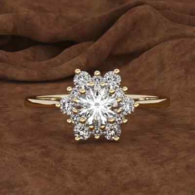 Shiny Flower Shape Halo Ring Inlaid Shiny Zircon 14K Plated Alloy Finger Ring