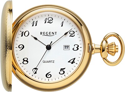 Regent Quarz Taschen Uhr P740 Set 2tlg. inkl. Kette goldfarben 50 mm