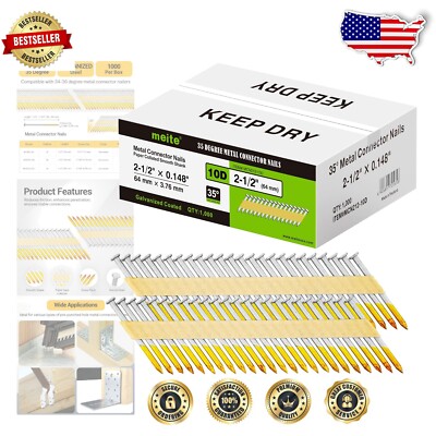 Durable 2-1/2 Inch Metal Connector Nails, 1000 Count - Smooth Shank & Collated