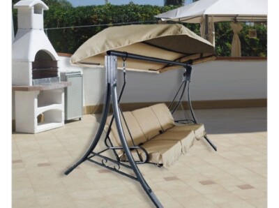 Dondolo Letto da Giardino Posti Tetto Reclinabile Cuscini Beige