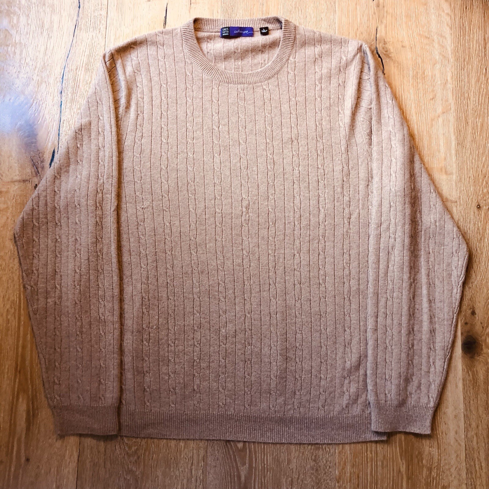 STUNNING Saks 5th Avenue cable knit pure cashmere sweater suze L NWOT | eBay