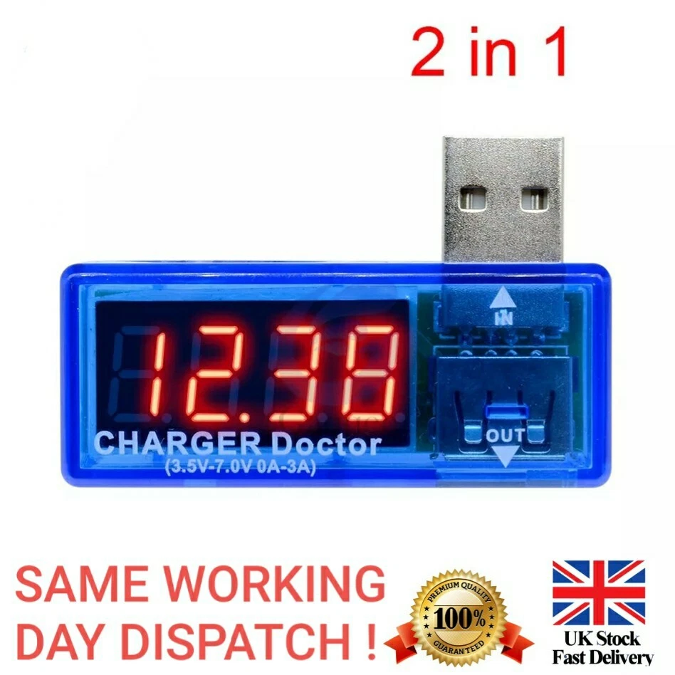 USB Digital Tester LED Charging Doctor Voltage Current Meter Power Detector - UK