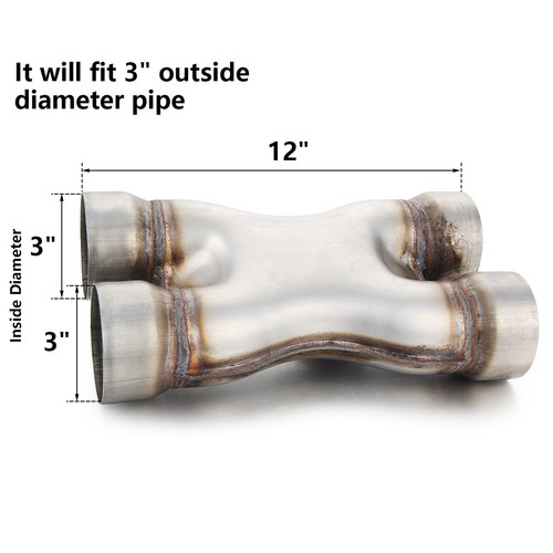 Punta de escape de tubo X cruzado de entrada/salida doble universal de 3" de longitud de acero inoxidable de 12" - Imagen 2 de 4