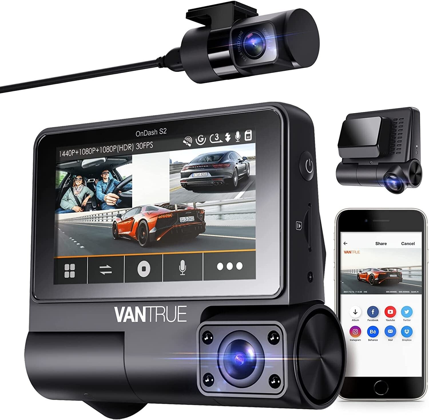 Vantrue Channel WiFi Dash Cam with GPS, Parking Mode, Supports 512GB  (S2-3CH) eBay