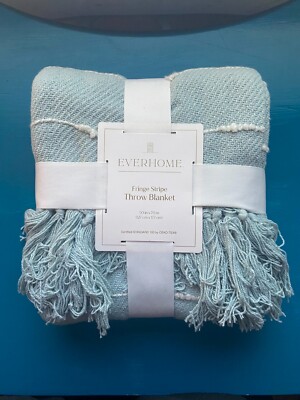 EverHome Fringe Stripe Throw Blanket Oversized Size 50  X 70  100% Cotton