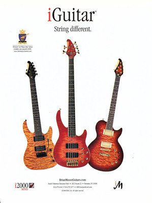 vtg BRIAN MOORE GUITARS & BASS MAGAZINE PRINT AD i2000 Series Electric PINUP