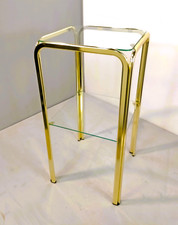 Tavolino alto portatelefono comodino moderno metallo dorato 2 piani vetro H. 64