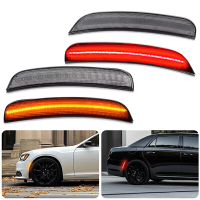 4x Front & Rear Smoke LED Side Marker Light For Chrysler 300 300C 300S 2015-202