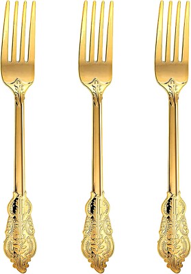 N9R 100Pcs Gold Plastic Forks, Solid, Durable and Heavy Duty Plastic Forks, Perf