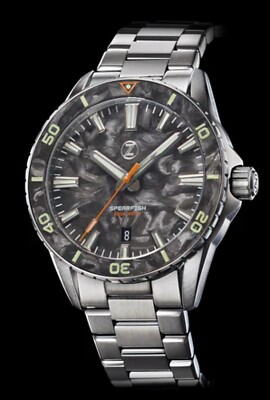 New Zelos SPEARFISH 40MM DIVER FORGED CARBON SS 200m Watch - DEALER & WARRANTY