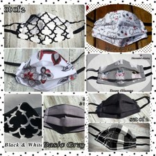 Cotton Face Mask Reusable Nose Wire  Quilted Filter Fall/Winter Black  White 