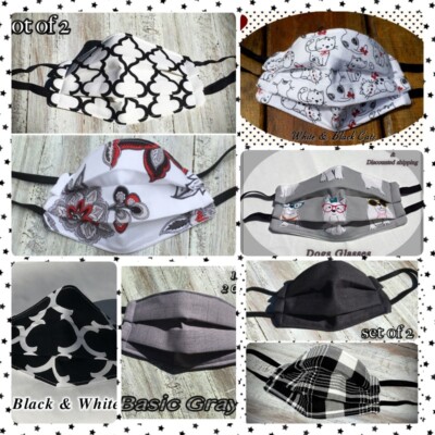 Cotton Face Mask Reusable *Nose Wire* *Quilted Filter*Fall/Winter*Black & White*