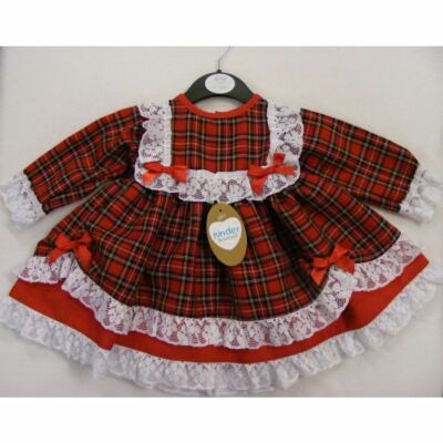 Baby Girls Red Tartan Dress Traditional Bows Frilly Lace UK Made