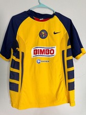 Club America JONA 7 Soccer Jersey Youth Large Yellow Blue BIMBO Mexico Futbol