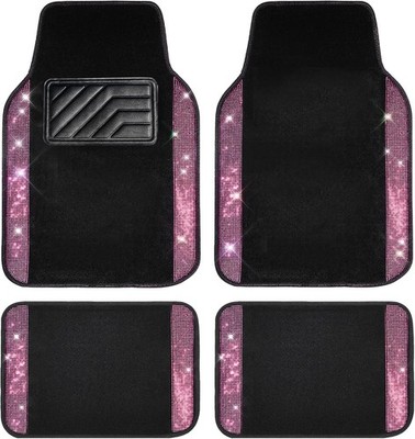 CAR PASS Bling Diamond Car Floor Mats, Shiny Sparkling Crystal, Universal Car