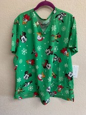 Disney Mickey  Friends Holiday Scrub Top 2 Pocket Lightweight Size 2XL NWT