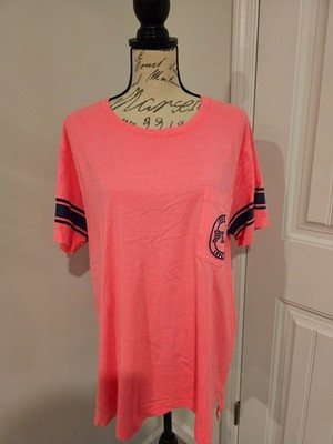 NWOT VICTORIA'S SECRET PINK EMBROIDERED CAMPUS TEE IN NEON PINK L  A170