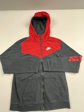 Nike Hoodie Boys XL Gray Red Full Zip Fleece Colorblock Just Do It Jacket Logo