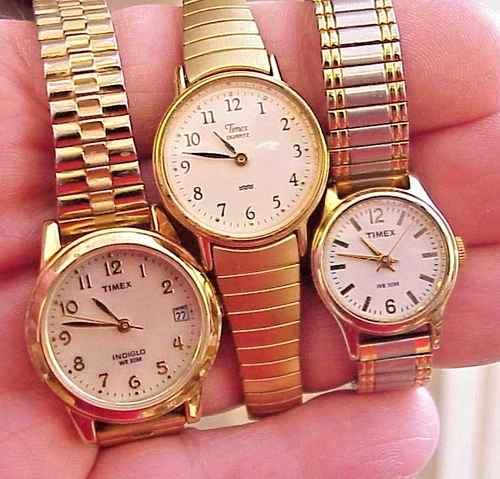 3 Vintage Ladies TIMEX Quartz Watch Lot ALL WORK Fine 1 Indiglo w MOP Type Dial