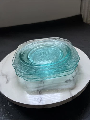 VTG Indiana Glass Federal Madrid Recollection Aquamarine Salad Plates 4pc Home