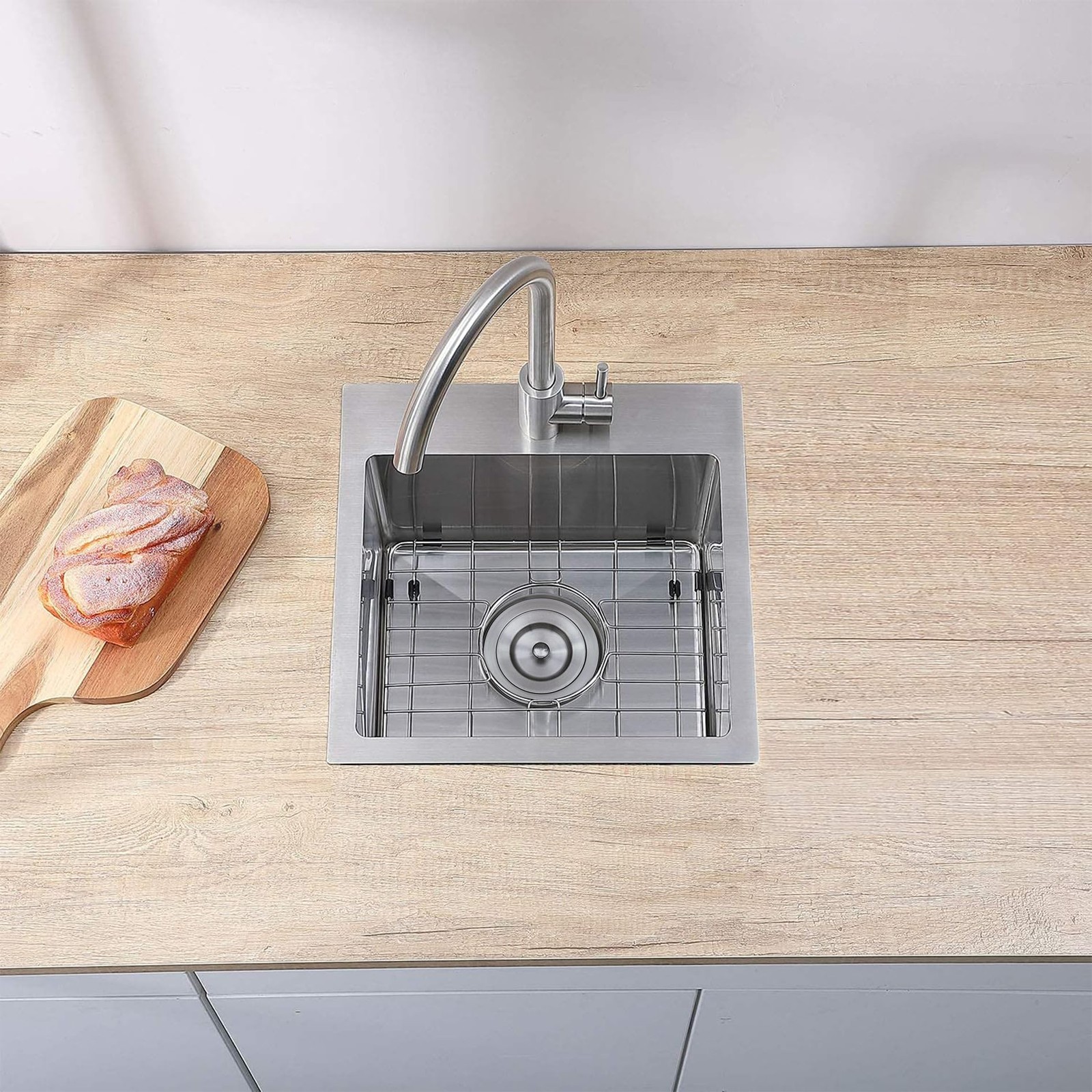 15x15 Inch Drop In Bar Sink, Topmount Single Bowl Handmade 16 Guage Stainless...