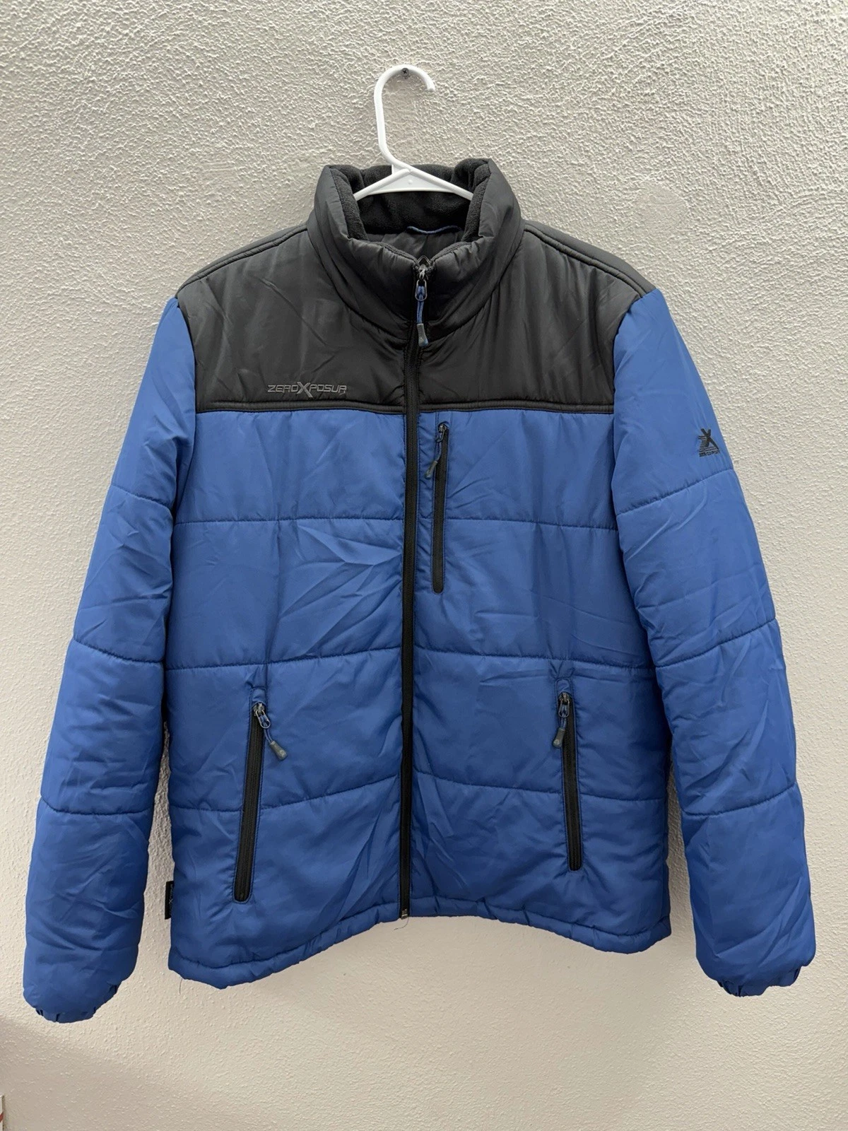 ZeroXposure Mens Jacket Size Medium Blue Black Winter Zip Up Puffer Lined