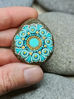 Mandala Stein, türkis, kleines Geschenk, Glücksbringer, Naturstein vom Bodensee