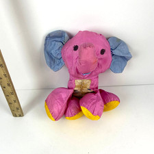 Fisher Price 1995 Puffalump Pink and Blue Elephant Rattle Major Stains