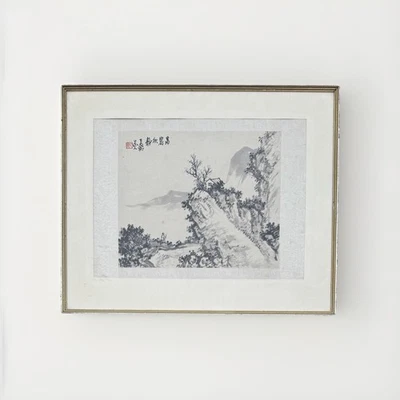 Chinesische Gemälde Tusche Malerei Asiatika Landschaft gerahmt China Japan Berge - Bild 1 von 3