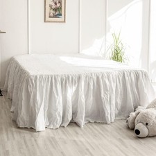 Simple Opulence Belgian Linen Bed Skirt 16in Tailored Drop Dust Ruffle Queen Whi
