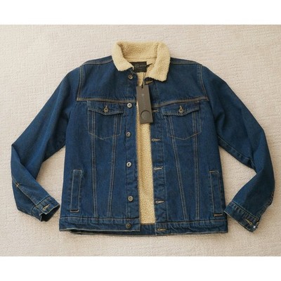Soul Star Mens Blue Denim Trucker Jacket Sherpa Borg Collar MJ MINK ASOS Medium