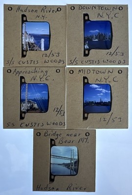 1953 Kodachrome Slides Lot NYC Skyline Hudson River Ship SS Custis Woods