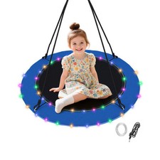 40 Inches Saucer Tree Swing Round with Lights for Kids and Adults-Blue - Color: