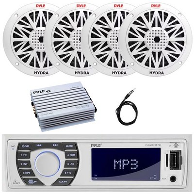 Pyle Marine Bluetooth AM/FM MP3 Receiver, 4x 5.25'' 150W Waterproof Speakers, Amp