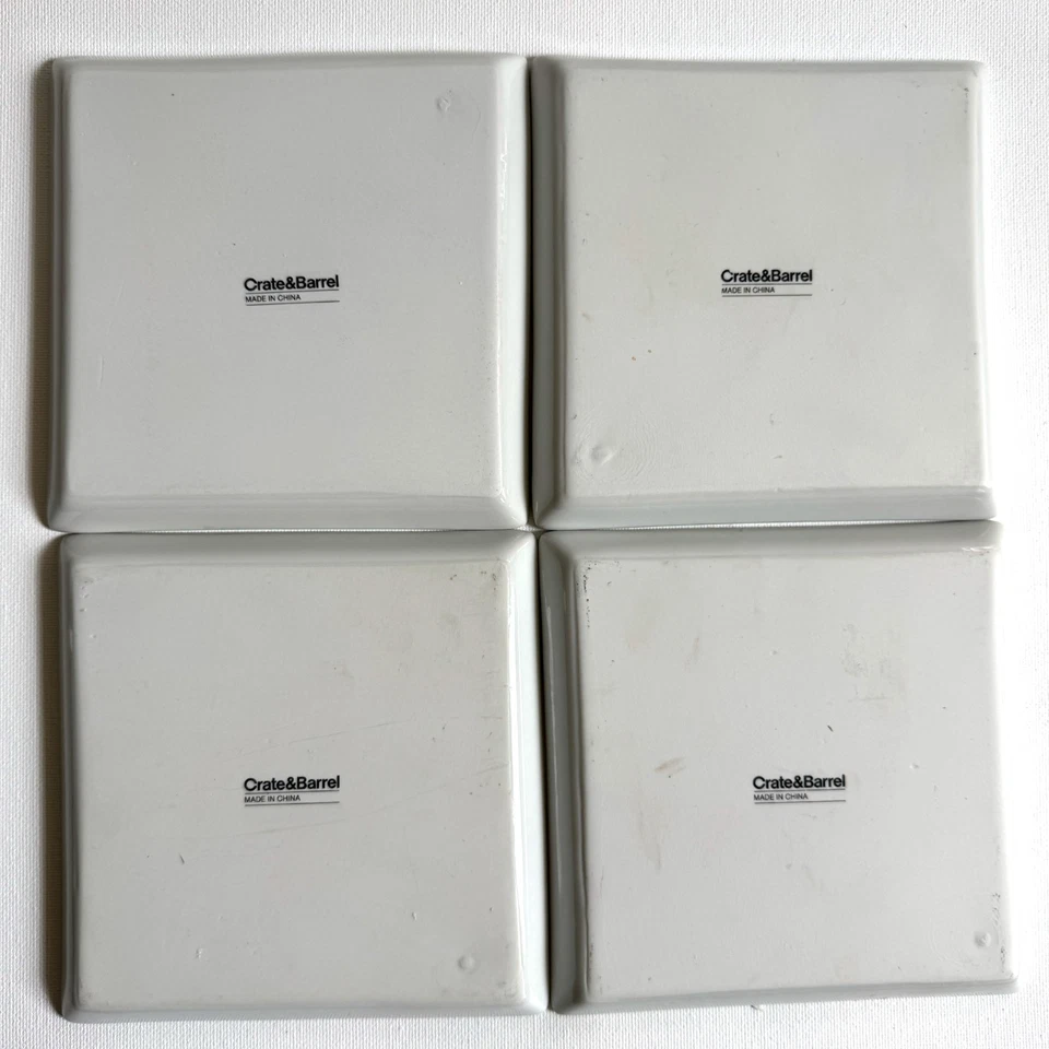 Crate & Barrel Appetizer Plates Set of 4 Black White Square Stoneware Geometric - Image 3 of 4