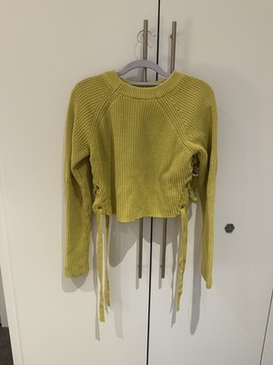 Topshop Side Lace-Up Cropped Jumper Pullover Lime/Chartreuse UK 10 M - Adjustable