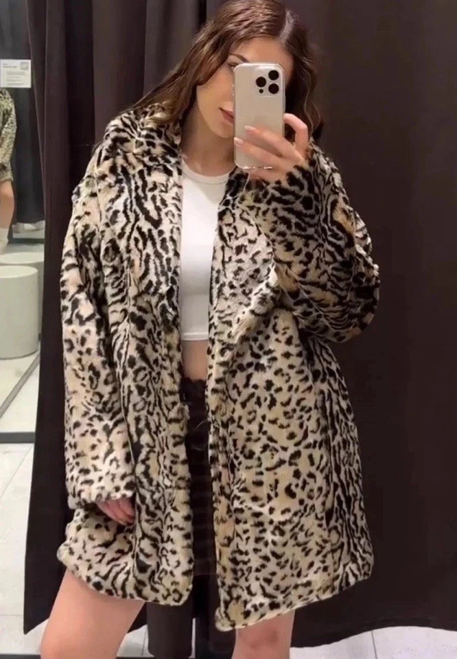 Zara Animal Print Faux Fur Coat Leopard Beige Brown Size XS REF:1255/771 New - Image 2 of 4