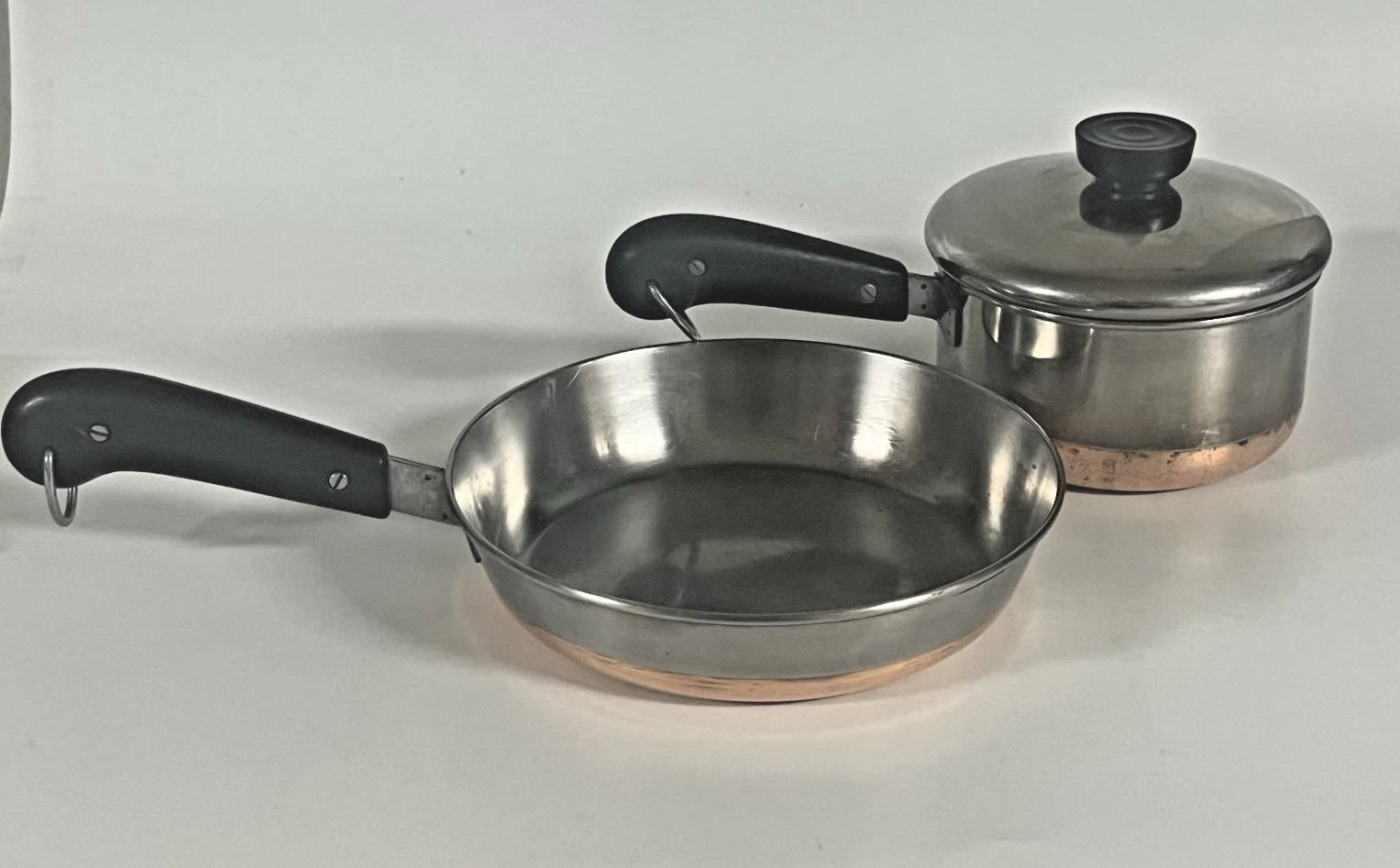 Revere Ware 1801 Copper Bottom Cookware Small Sauce Pan and Skillet with Lid