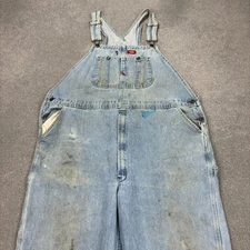Dickies Dungarees Adult 44x28 Blue Bib Overalls Denim Workwear Carpenter Men*
