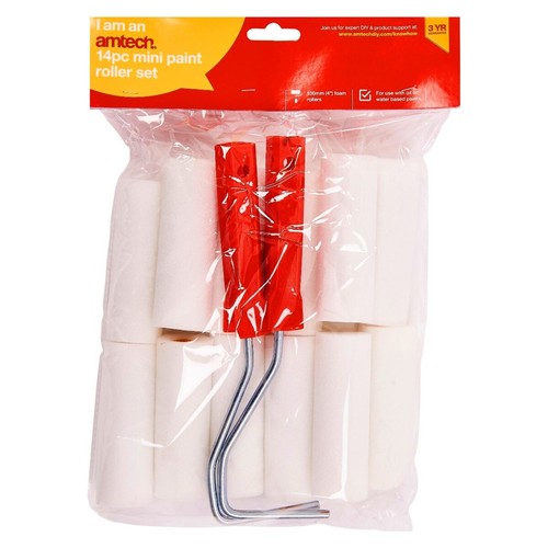 MINI FOAM PAINT ROLLER SET Small Radiator Skirting Sleeves Gloss