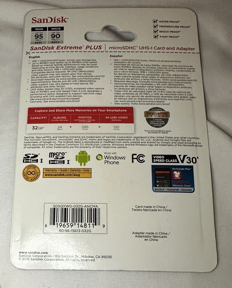 Micro карта памяти 32 GB SanDisk Extreme UHS-I microSDHC с SD адаптер новый - Изображение 2 из 2