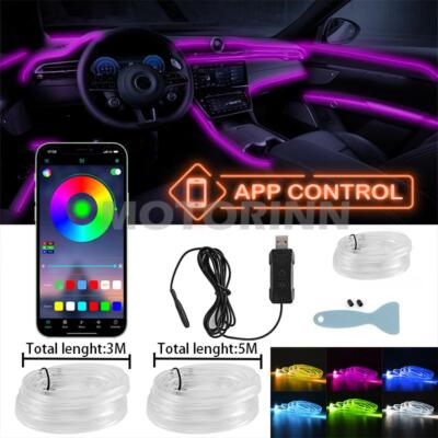 USB Car Interior RGB LED Lamp Decor Atmosphere Ambient Light Strip APP Control A